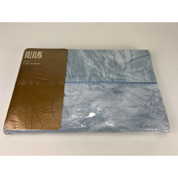 Vintage Spring Home Bill Blass Full Flat Sheet Blue Marble Print - Picture 2 of 7